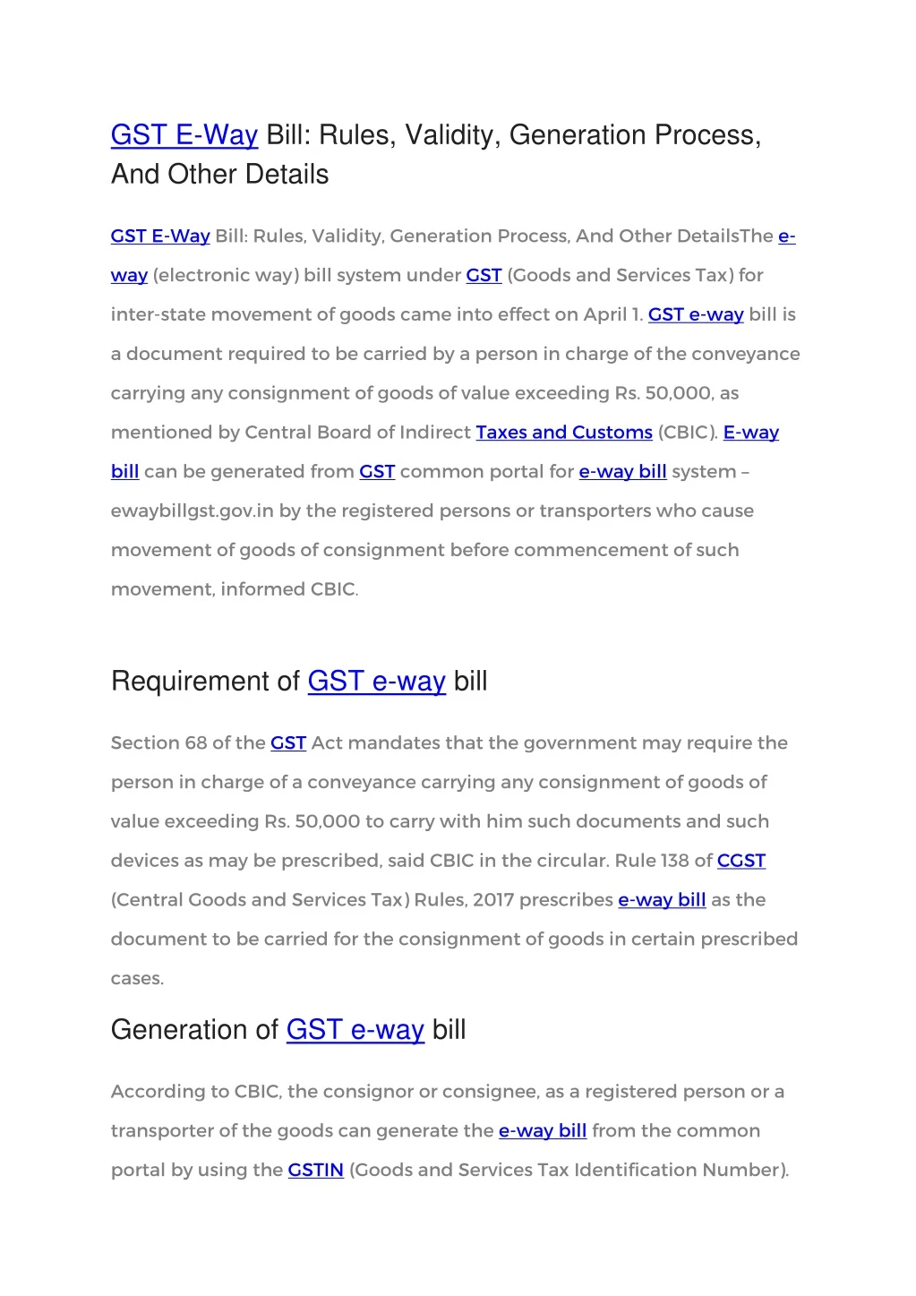 gst e way bill rules validity generation process
