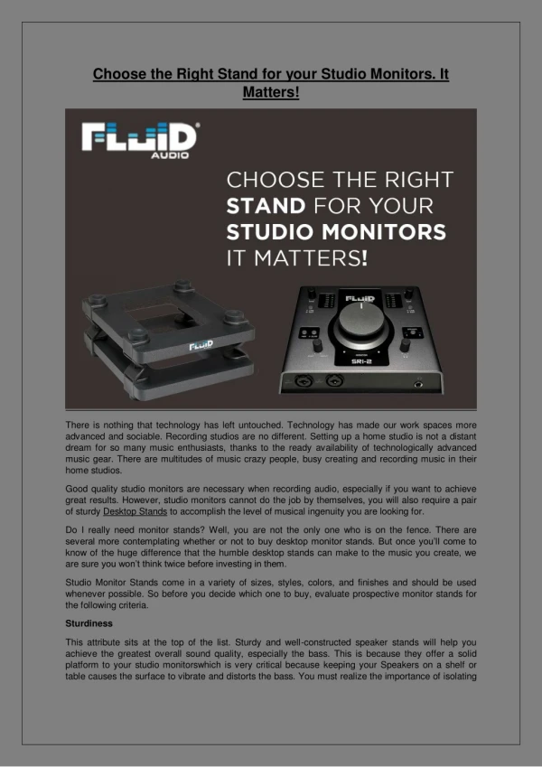 Choose the Right Stand for your Studio Monitors. It Matters!