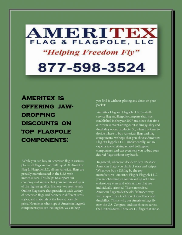 Ameritex is offering jaw-dropping discounts on top flagpole components: