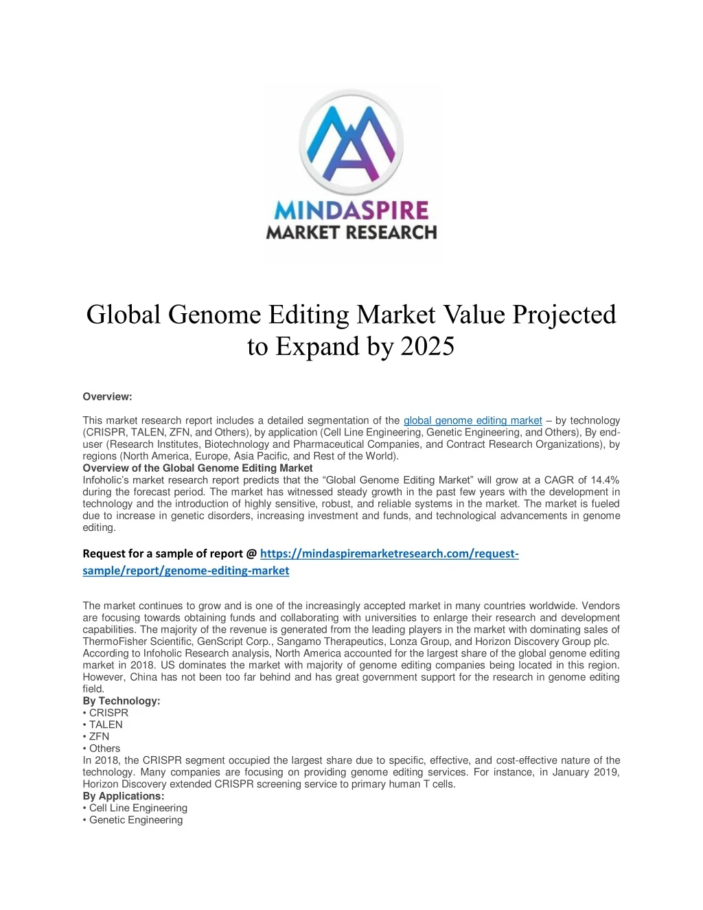 PPT Global Genome Editing Market Value Projected to Expand by 2025