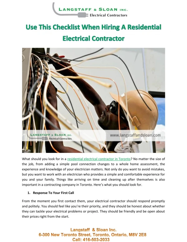 Use This Checklist When Hiring A Residential Electrical Contractor