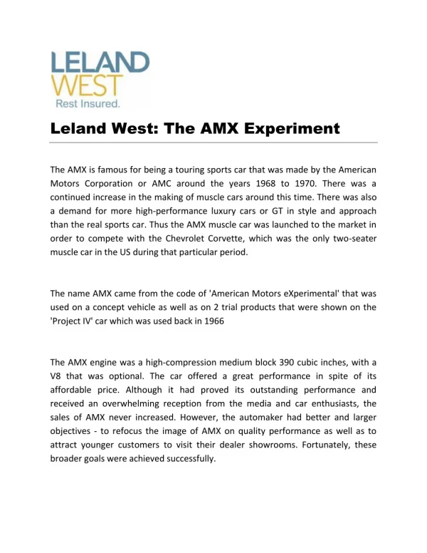 Leland West: The AMX Experiment
