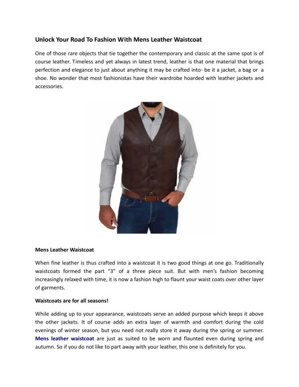 Unlock Your Road To Fashion With Mens Leather Waistcoat