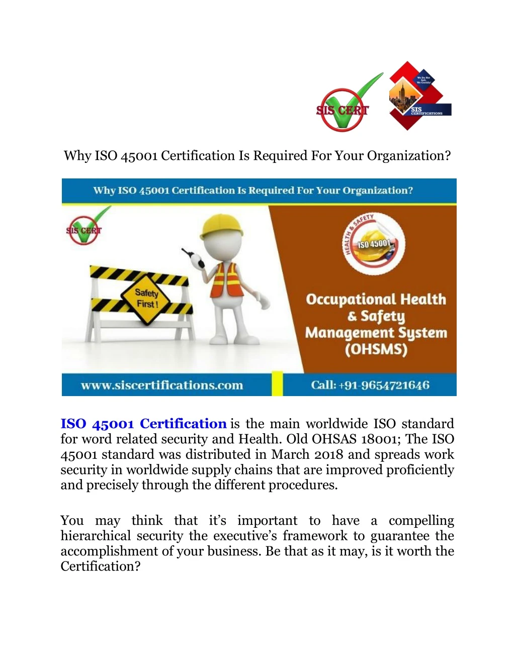 why iso 45001 certification is required for your