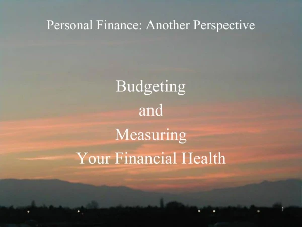 Personal Finance: Another Perspective