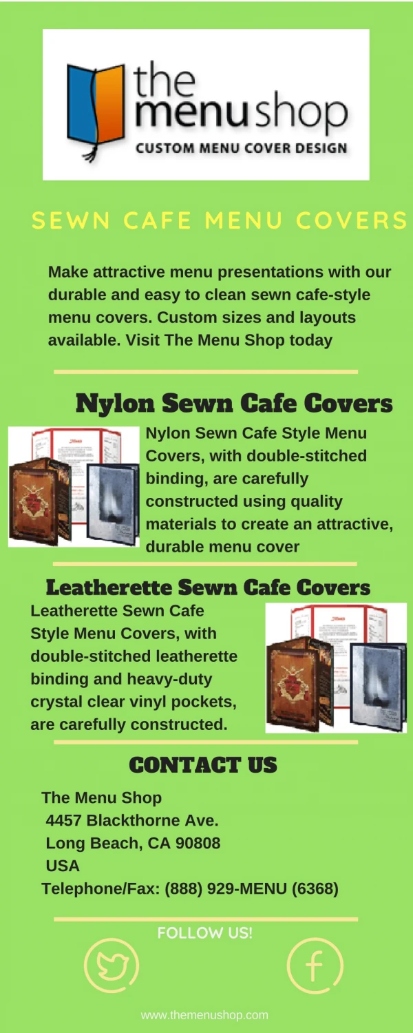 Best Sewn Cafe Style Menu Covers For Restaurant | The Menu Shop