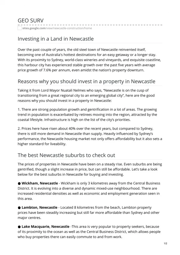 Investing in a Land in Newcastle
