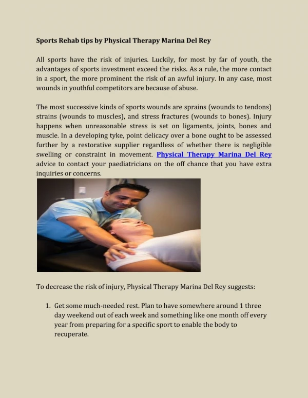 Sports Rehab tips by Physical Therapy Marina Del Rey