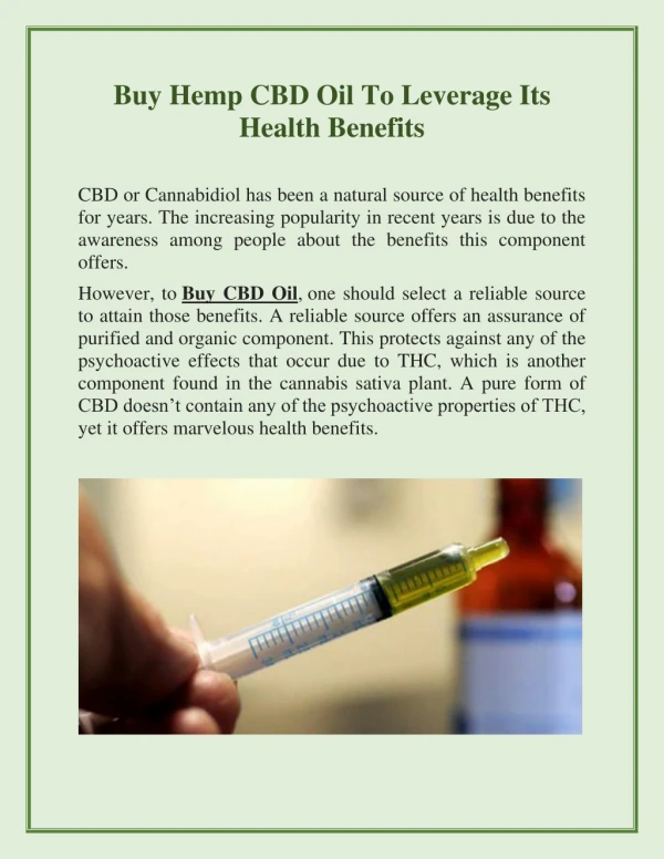 Buy Hemp CBD Oil To Leverage Its Health Benefits