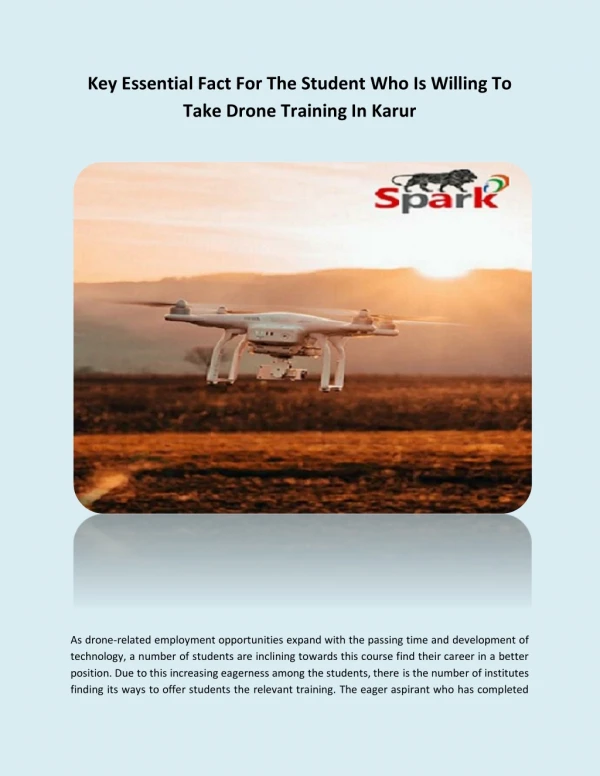 Key Essential Fact For The Student Who Is Willing To Take Drone Training In Karur