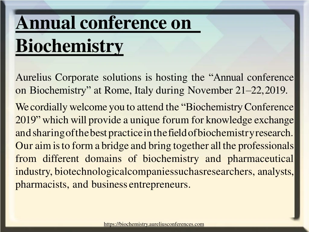 annual conference on biochemistry