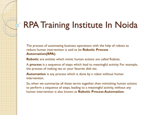RPA Training Insitute In Noida