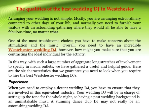 The qualities of the best wedding DJ in Westchester