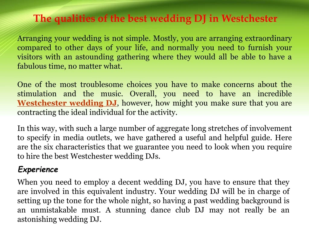 the qualities of the best wedding