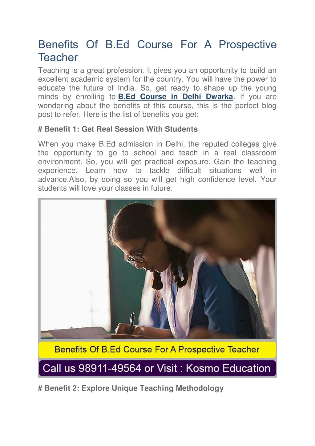 benefits of b ed course for a prospective teacher