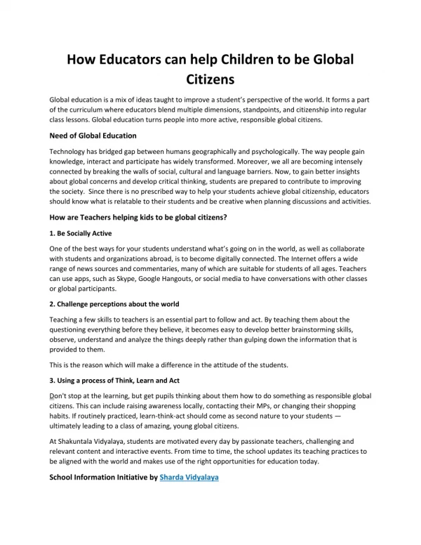 How Educators can help Children to be Global Citizens