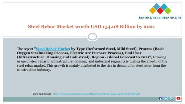 Steel Rebar Market worth USD 154.08 Billion by 2021