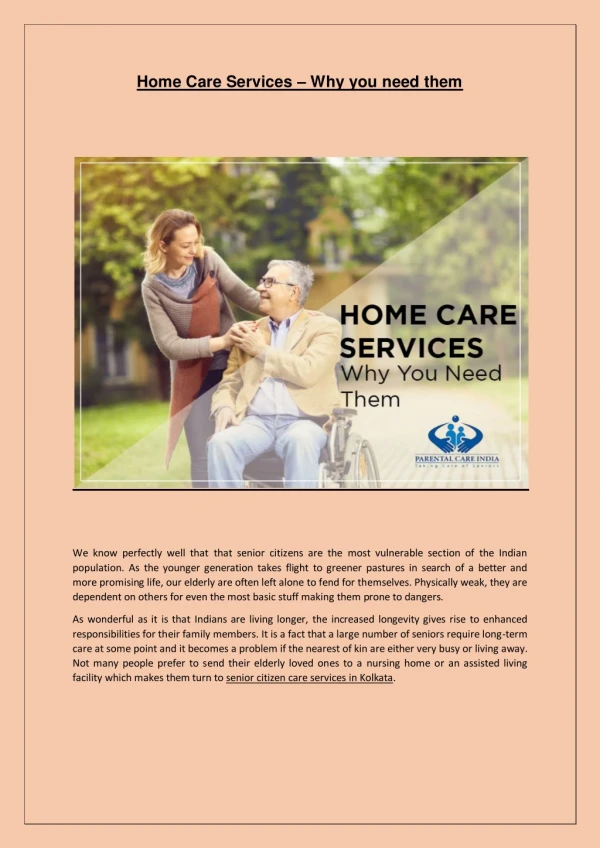 Home Care Services – Why you need them