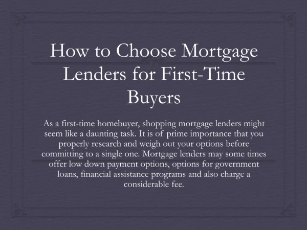 How to Choose Mortgage Lenders for First-Time Buyers