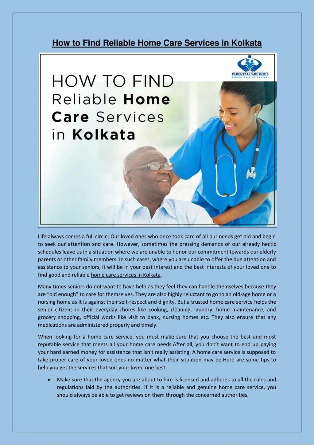 how to find reliable home care services in kolkata