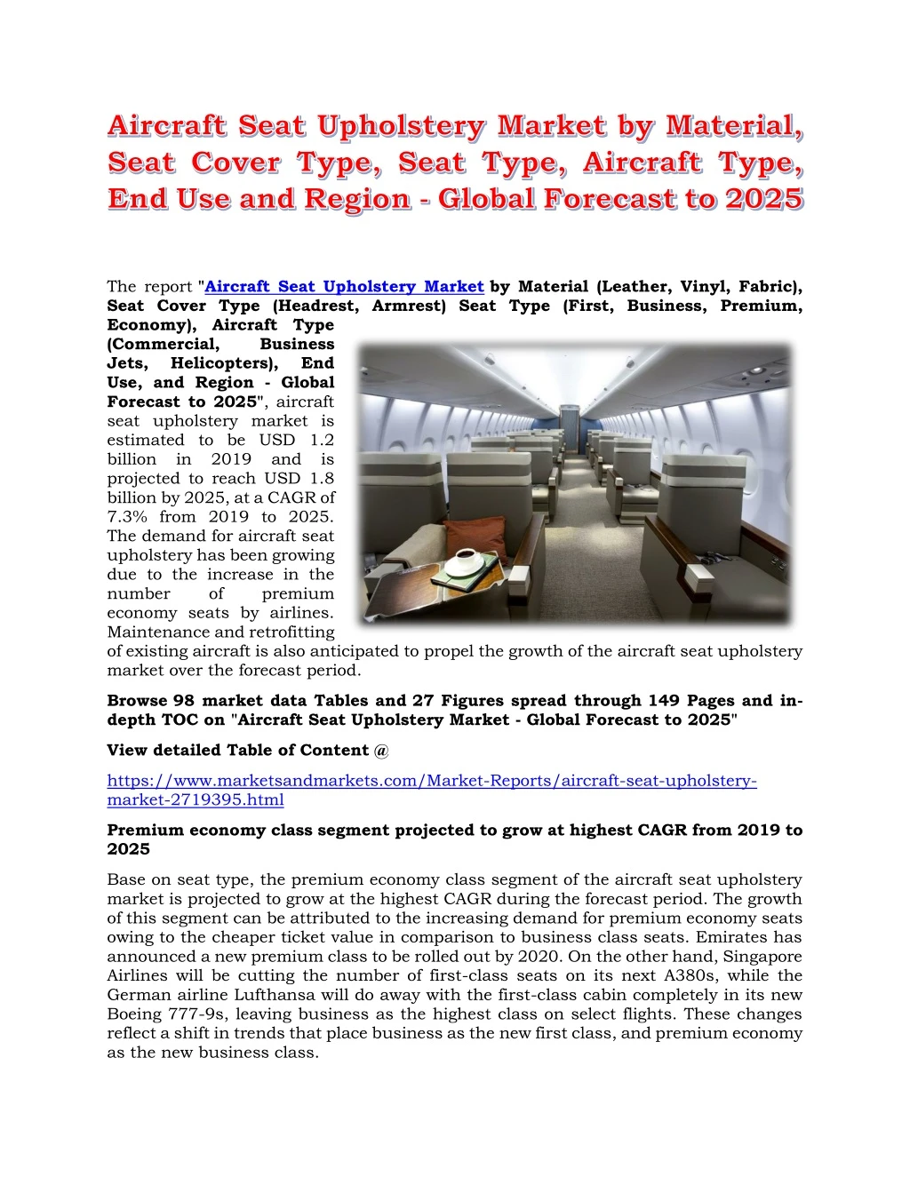 the report aircraft seat upholstery market