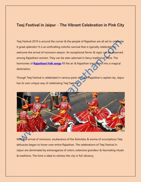 Teej Festival in Jaipur – The Vibrant Celebration in Pink City