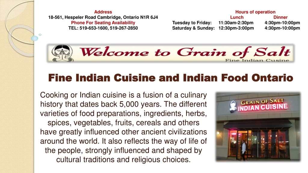 fine indian cuisine and indian food ontario