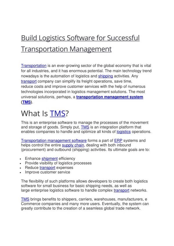 Build Logistics Software for Successful Transportation Management