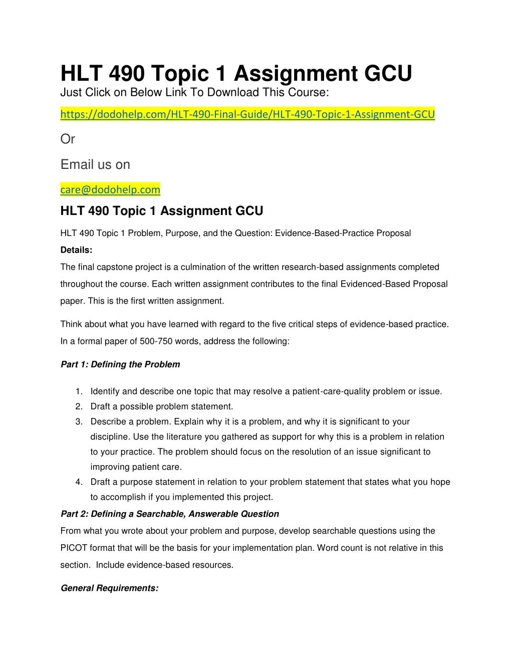 hlt 490 topic 1 assignment gcu just click