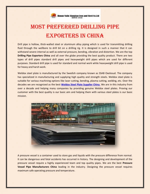 Most Preferred Drilling Pipe Exporters in China