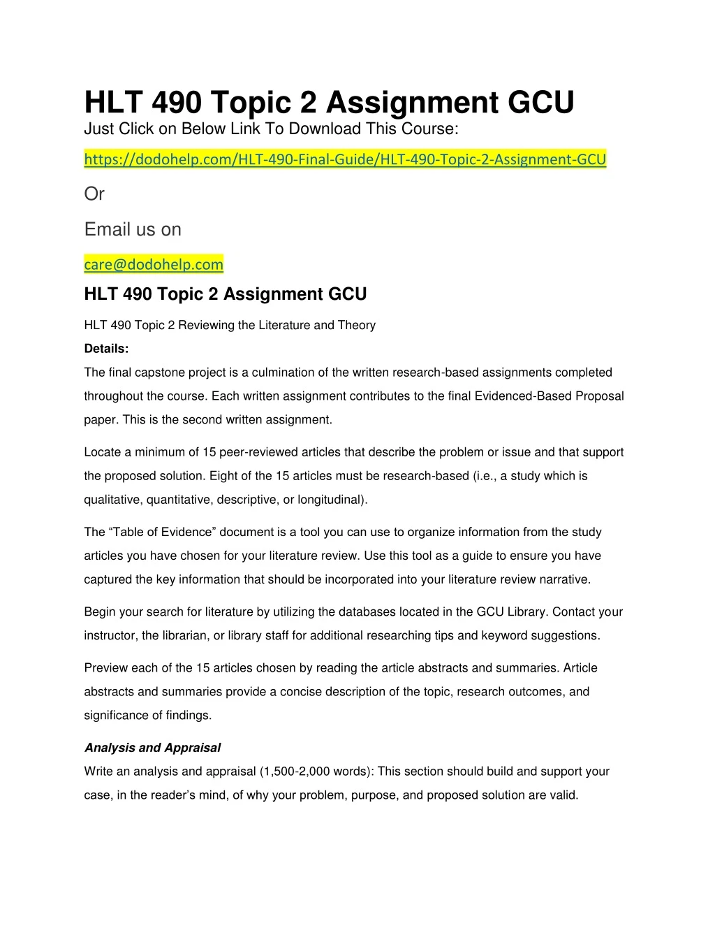 hlt 490 topic 2 assignment gcu just click