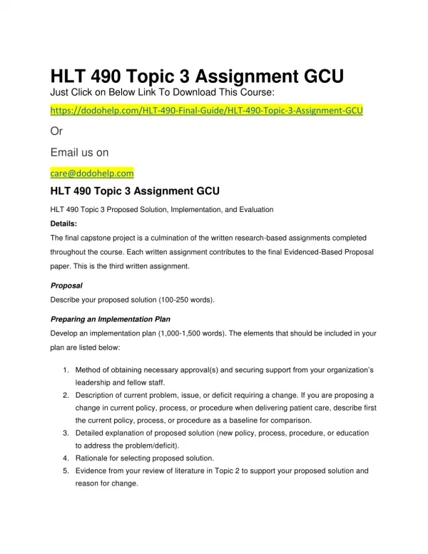 HLT 490 Topic 3 Assignment GCU