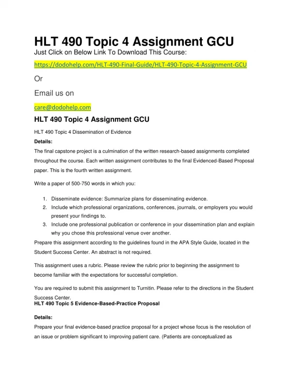 HLT 490 Topic 4 Assignment GCU
