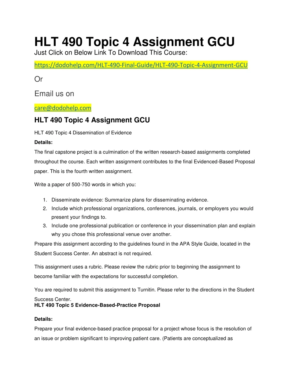 hlt 490 topic 4 assignment gcu just click