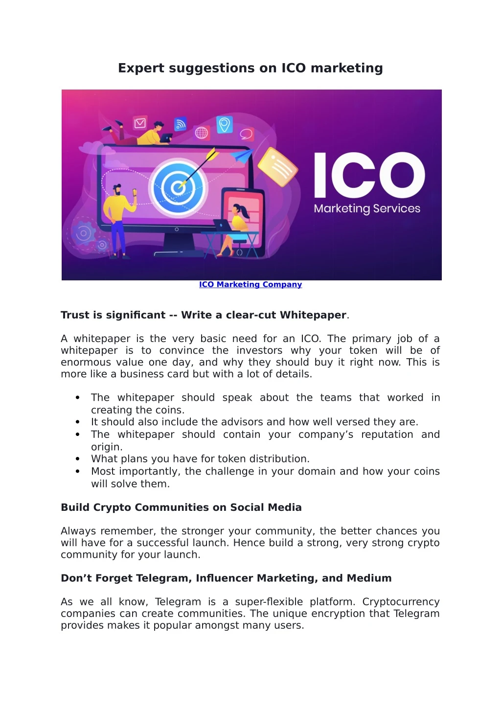 expert suggestions on ico marketing