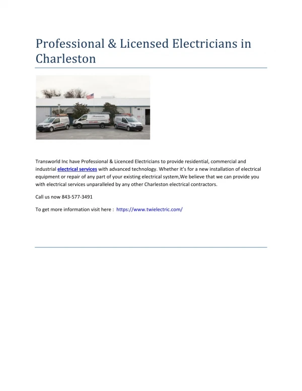 Professional & Licensed Electricians in Charleston