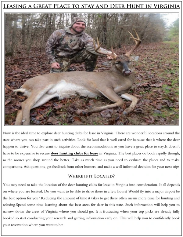 Leasing a Great Place to Stay and Deer Hunt in Virginia.