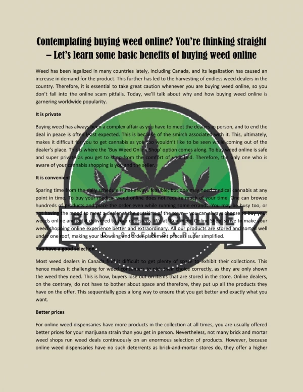 Contemplating buying weed online? You’re thinking straight – Let’s learn some basic benefits of buying weed online