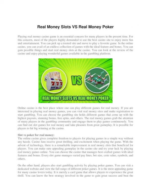 Real Money Slots VS Real Money Poker