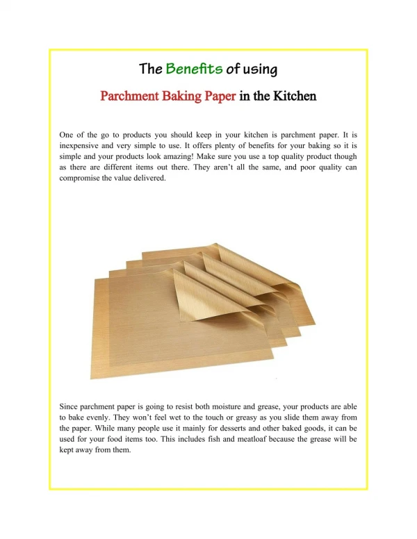 The Benefits of using Parchment Baking Paper in the Kitchen