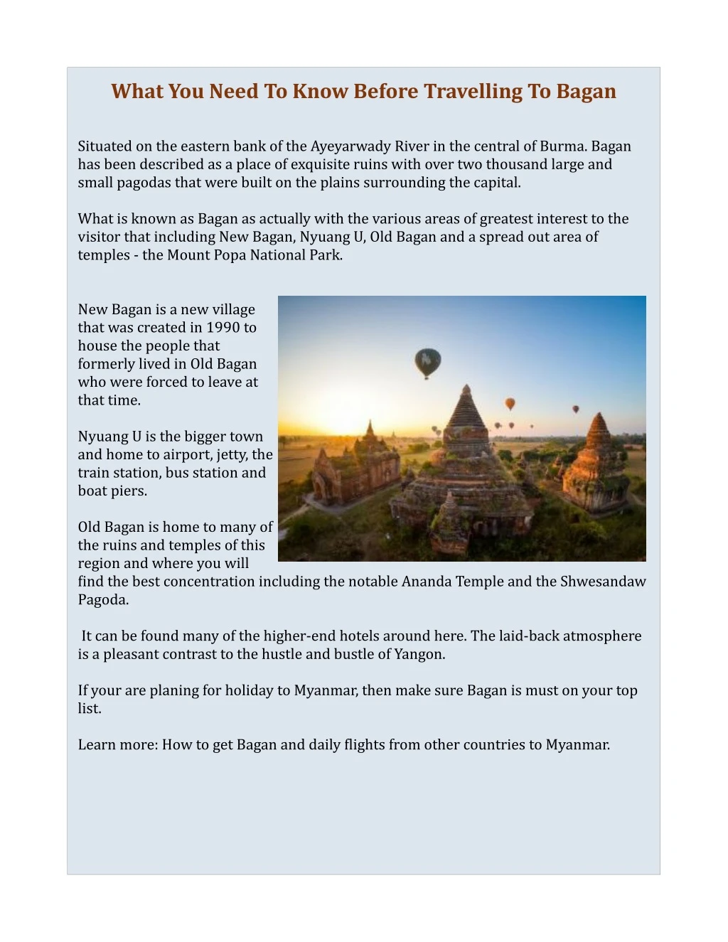 what you need to know before travelling to bagan