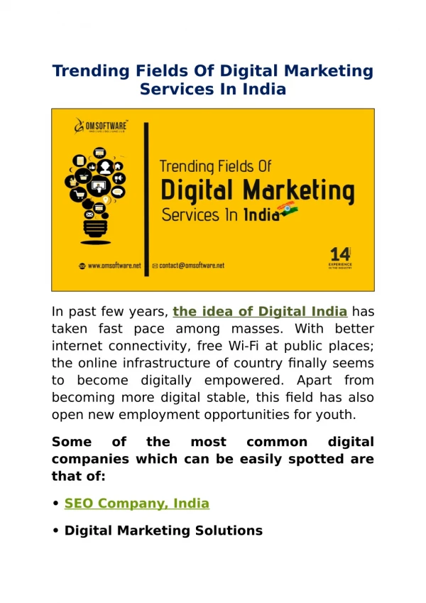 Trending Fields Of Digital Marketing Services In India