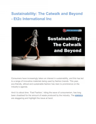 Sustainability: The Catwalk and Beyond - Et2c International Inc
