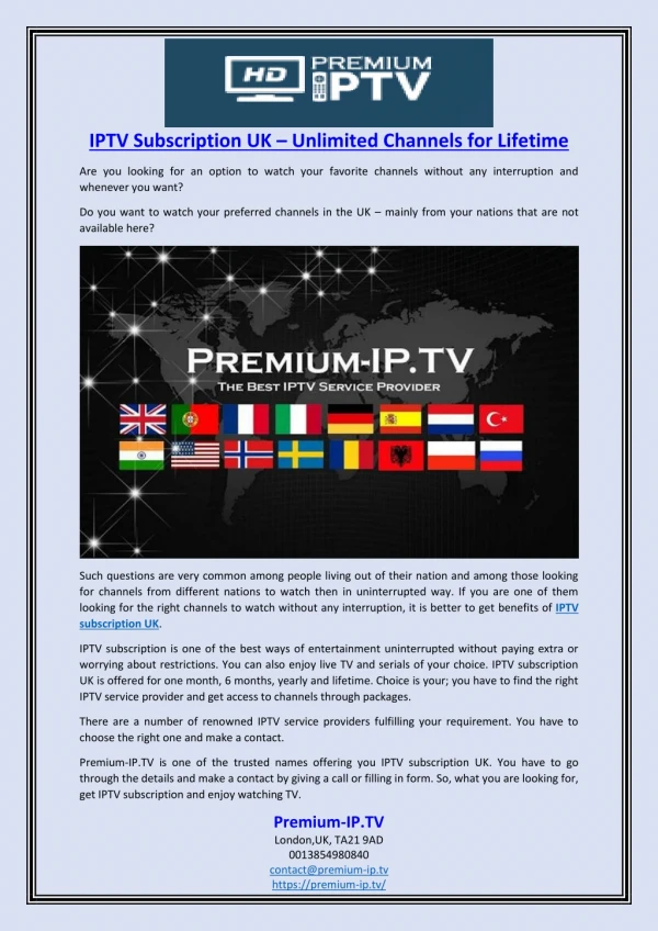 IPTV Subscription UK – Unlimited Channels for Lifetime