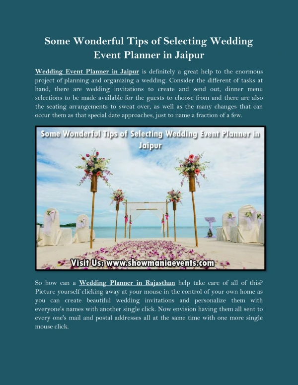 Some Wonderful Tips of Selecting Wedding Event Planner in Jaipur