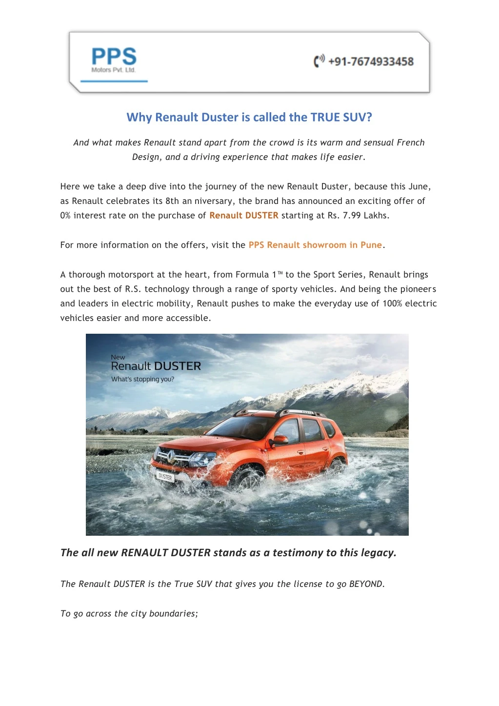 why renault duster is called the true suv