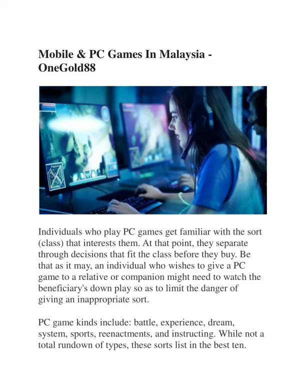 Mobile & PC Games In Malaysia