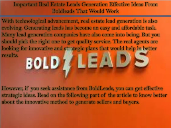 Important Real Estate Leads Generation Effective Ideas From Boldleads That Would Work