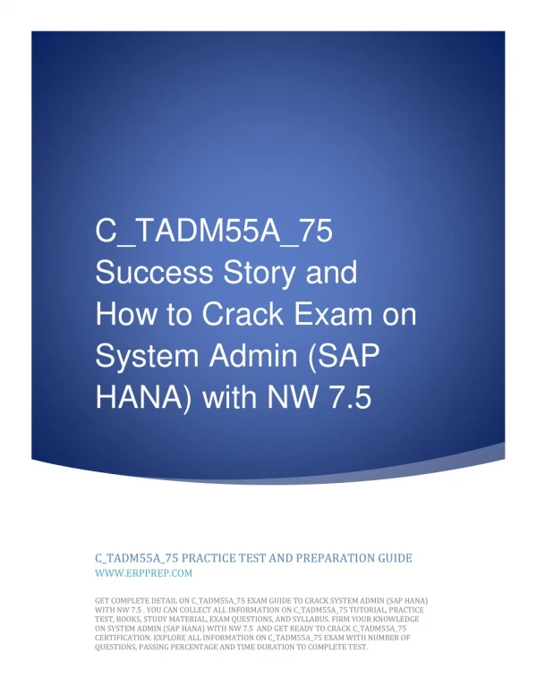 C_TADM55A_75 Success Story and How to Crack Exam on System Admin (SAP HANA) with NW 7.5