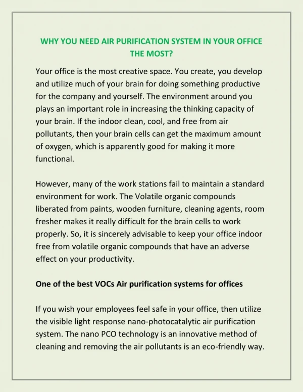Why You Need Air Purification System in your Office the Most?